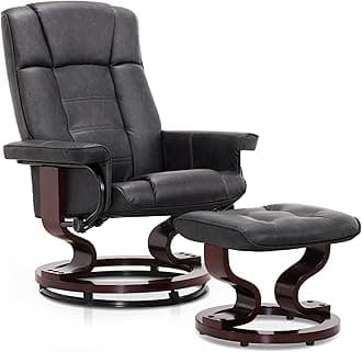 - MCombo Manual Swivel Recliner with Ottoman, Chair Ottoman Set for RV Small Spaces, Living Room, Bedroom, Office 9019 4919 (Faux Leather, Dark Grey)