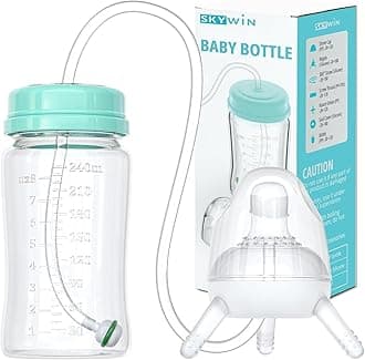 TidyFriend Anti-Colic Baby Bottle for Breastfeeding Babies 8oz, Baby Bottle with Straw for Convenient Feeding (Green)
