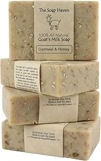 Oatmeal Soap - 4 Oatmeal & Honey Goat Milk Soap Bars, Handmade in USA, All Natural, Unscented, SLS Free, No Parabens