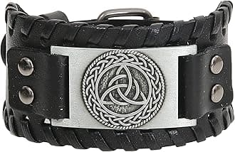 GelConnie Viking Bracelet Punk Leather Cuff Bracelet Gothic Leather Wristband Bracelet with Nordic Amulet Scandinavian Talisman Celtic Pagan Jewelry