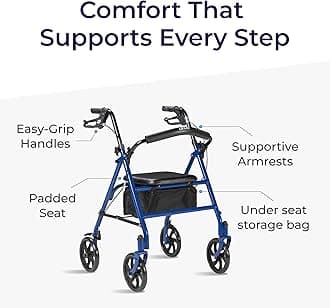 Drive Medical Four Wheel Walker Rollator with Fold Up Removable Back Support
