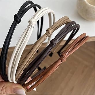 WOVOWOVO 5 Pcs Thin Leather Headbands for Women, Cute Knotted Head Bands for Women’s Hair Womens Headbands Fashion Black Brown White Headband for Womens Hair Accessories