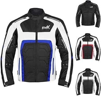 HWK Spyder Motorcycle Jacket for Men with Weather Resistant Cordura Textile Fabric for Enduro Motocross Motorbike Riding and Impact Protection Armor, Dual Sport Motorcycle Riding Jacket (Blue, M)