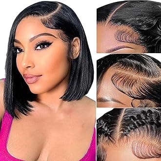 Bob Wig Human Hair 13x4 Straight Lace Front Wigs Human Hair 150% Density Glueless Wigs Human Hair Pre Plucked Straight Bob Wigs for Black Women (14 Inch,Natural Black)