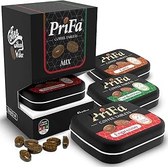 PriFa Coffee Tablets Variety Pack, Pocket Coffee To Go - Real Coffee, Coffee Candy with Caffeine - Natural Sugar Free Instant Energy Pouches, Keto Coffee Packets (2x Espresso, 1x Latte, 1x Cardamom)