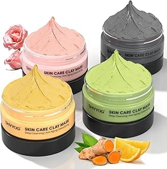 4Pcs Face Mask Set - Turmeric Clay Mask, Vitamin C, Green Tea, Rose, Dead Sea Mud Mask, Skin Care Mask for Deep Cleansing, Refining Pores, Valentine's Day Gifts for Women- 240g