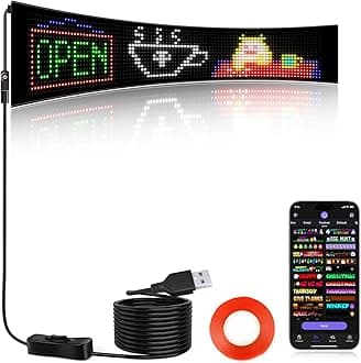 KJOY Programmable Huge Bright LED Signs, 27''x5'' USB 5V, Bluetooth App Control Custom Text Pattern Animation, Scrolling, Flexible LED Display for Car Store Party Bar Hotel