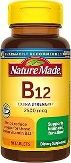 Nature Made Extra Strength Vitamin B12 2500 mcg, B12 Vitamins, Dietary Supplement for Energy Metabolism Support, 60 Tablets, 60 Day Supply