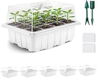 YAUNGEL Seed Trays, 6 Pack 72 Cells Propagator Growing Thicken Seedling Starter Growing Trays with Clear Lids/Adjustable Window for Greenhouse & Gardens, White