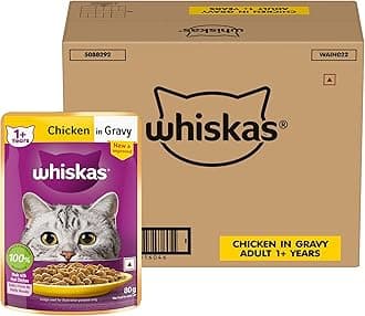 Whiskas Adult (1+ Years) Wet Cat Food, Chicken in Gravy, 80 g (Pack of 112), Hydrating Food Made With Real Chicken, 100% Complete & Balanced Nutrition for Adult Cats