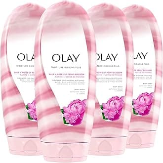 Olay Moisture Ribbons Plus 18 fl oz, Shea + Peony Blossom Body Wash, Pack of 4 (113239)