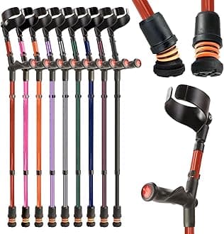 FlexyfootShock Absorbing Comfy Grip Double Adjustable Crutch - Improves Safety, Improves Grip, Reduces Shocks & Jarring – Right Handed - Red