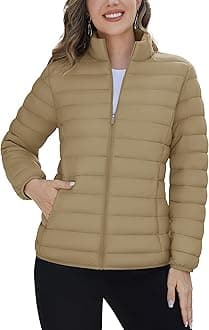 TACVASEN Womens Puffer Jacket Quilted Lightweight Stand Collar Zip Up Alternative Down Coat Warm Winter with 4 Pockets