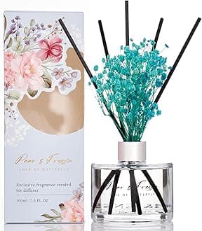 M&SENSE Reed Diffuser Set with 7 Sticks | 7.0oz Fresh Lemon & Freesia & Magnolia Scent, Long Lasting Floral Fragrance, Home Diffuser with Baby's Breath Flower Gifts for Friends Teachers & Mothers Day