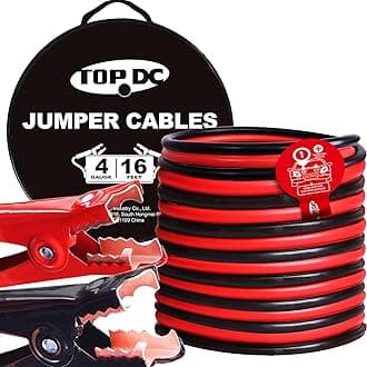 TOPDC 4 Gauge 16 Feet Jumper Cables for Car, SUV and Trucks Battery, Heavy Duty Automotive Booster Cables for Jump Starting Dead or Weak Batteries with Carry Bag