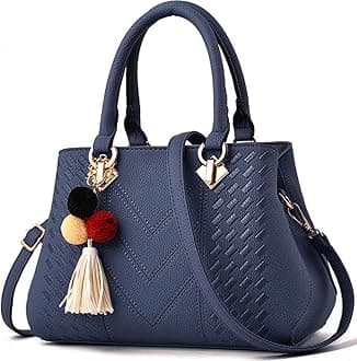 Womens Leather Handbags Purses Top-handle Totes Satchel Shoulder Bag for Ladies with Pompon and Tassel