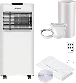 EMtronics EMAC12KW 12,000BTU Portable Air Conditioner, Dehumidifier and Cooling Fan with Remote Control, 24 Hour Timer and Air Con Window Vent Kit - White [Energy Class A]