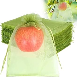 100pcs Fruit Protection Bags 6x9 inch, Green Netting Cover Bags Drawstring Mesh Fruit Protectors Pest Barrier for Tomato Mango Trees Veggies Garden