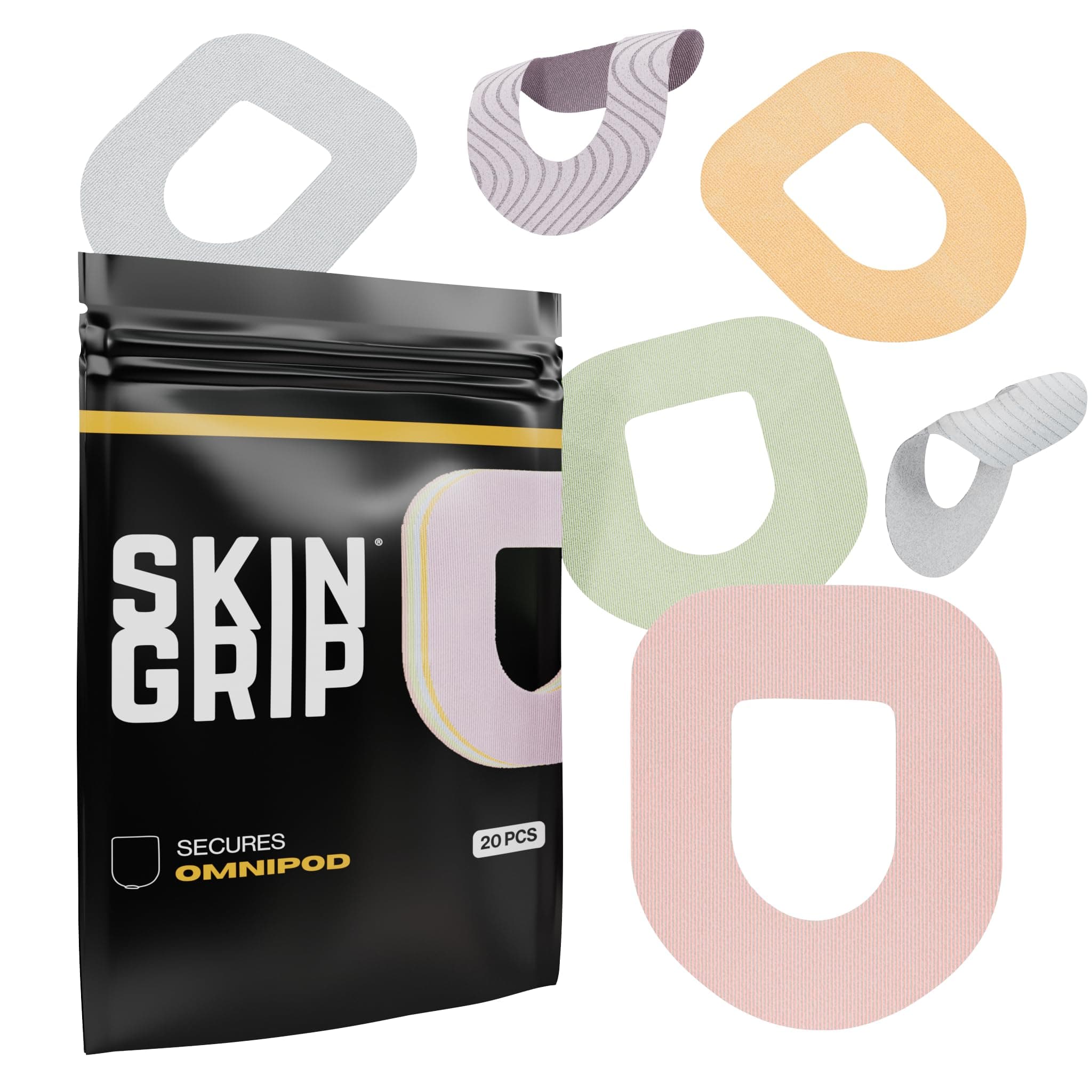 Skin Grip Insulet Omnipod 5 Adhesive Patches Waterproof & Sweatproof (Also Fits Omni pod Dash), Pre-Cut Medical Tape, Ultimate Insulin Pump Protection, Diabetic Sensor Covers, 20-Pack, Pastel