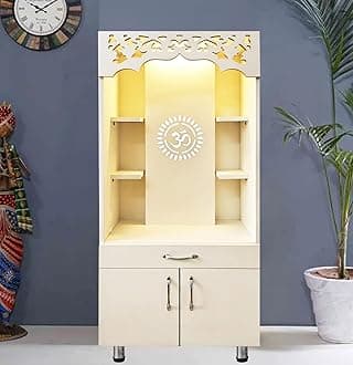 Alpine Willow Wooden Temple for Home (Pre-Assembled) Corian Design mandir I Pooja Mandir Unit I Dev ghar I Puja ghar I Puja Stand (Frosty White, 2 X 4 FT)