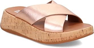 Fitflop Women's F-Mode Leather/Cork Flatform Cross Slide Flat Sandal