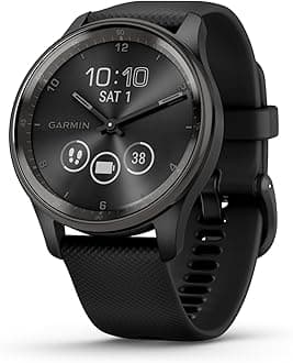 Garmin Vivomove Trend, Stylish Hybrid Smartwatch, Long-Lasting Battery Life, Dynamic Watch Hands and Touchscreen Display, Black (Renewed), Adjustable
