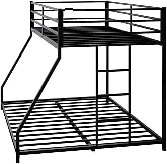 Twin Over Full Bunk Beds, Floor Bunk Bed Twin Over Full Bunk Beds with Build in Ladder, Heavy Buty Bunk Bed(Twin Over Full, Black)