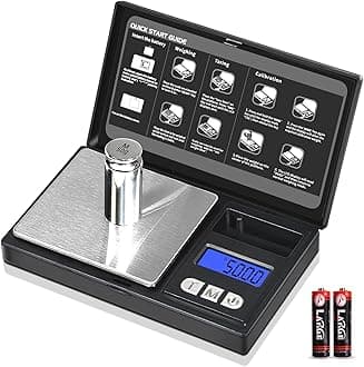 THINKSCALE 𝗚𝗿𝗮𝗺 𝗦𝗰𝗮𝗹𝗲, 𝟮𝟬𝟬𝗴/𝟬.𝟬𝟭𝗴 Mini Pocket Scale with 6 Units, Tare, Scales Digital Weight Grams for Jewelry, Medicine, Coffee, Herb, Cal Weight Included