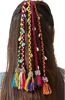 NSCC 5 PCS Navratri Look Hair Braids with Rubber Bands Girl and Women, Hair Accessory for Everyday Style and Rainbow Color Braids Extensions Hair Color | Boho Chic Style (Multicolour)