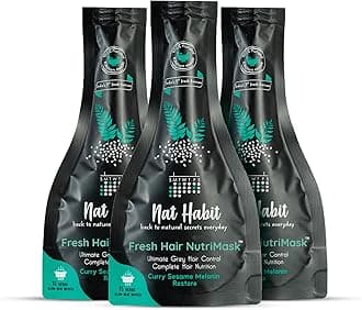 Nat Habit Curry Sesame NutriMask Fresh Hair Mask For Grey Hair, Conditioning, Smoothening, Strengthen & Shine, Suitable For All Hair & Scalp Types (Pack of 3 x 40 gm)