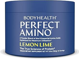 BodyHealthPerfectAmino Powder - BCAA and EAA Powder for Pre and Post Workout - Vegan Amino Acid Energy Drink Powder for Men and Women to Support Lean Muscle and Recovery - Lemon Lime - 20 Servings