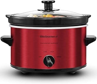 MST-275XR Electric Oval Slow Cooker, Adjustable Temp, Entrees, Sauces, Stews & Dips, Dishwasher Safe Glass Lid & Crock (2 Quart, Metallic Red)