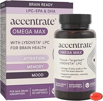 Omega Max w/LYSOVETA LPC | EPA & DHA Supplements for Brain & Retina Health | Focus, Attention, Memory, Mood & Vision | 6X Higher Absorption Than Fish Oil | High Potency Omega-3 LPC-DHA