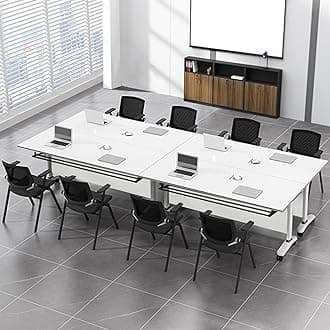 Folding Conference Table with Flip Top, Mobile Rectangular Training Tables with Casters, with Strong Metal Frame, Suitable for Meeting Rooms, classrooms and Training Rooms