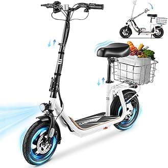 Peak 1200W Electric Scooter with Seat, 30 Miles Max Range, Electric Scooter Adults, Up to 20MPH Foldable Escooter with Basket,Key Start Adjustable E-Scooter
