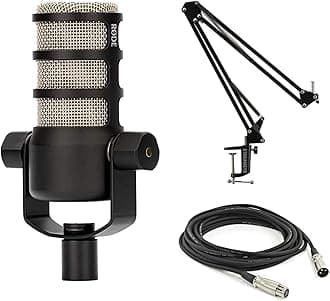 StreamEye Rode PodMic Dynamic Podcast Microphone with BOOMARM Mic Arm, XLR Cable and Polishing Cloth