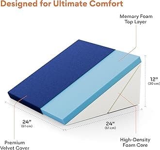FOVERA Adjustable Bed Wedge Memory Foam Pillow with 7 Ways of Elevated Inclines for Acid Reflux, GERD, Snoring, Heartburn, Post-Surgery (Velvet Navy Blue, Extra Large - 24 x 28 x 12 Inch)