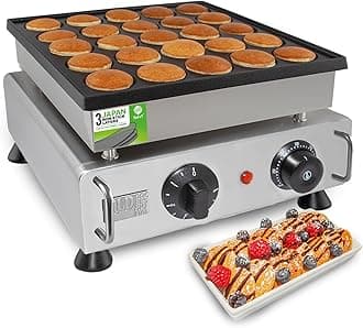 Commercial Poffertjes Maker, 25-Cup Plate, 800W 110V, Cast-Iron Plates, Adjustable Temperature (25 Pcs)