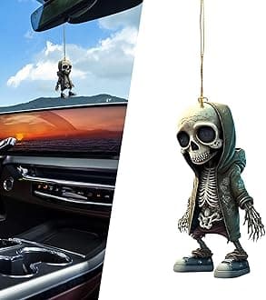 1 PC Car Halloween Rearview Mirror Hanging Ornaments, 2.3" x 3.1" Skull Fashion Clothing Personality Decoration, Acrylic Sun-Proof Cartoon Parts, Universal for Cars Home (Multicolored #4)