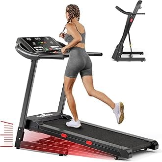THERUN Incline Treadmill, 0-12% Incline Treadmill for Running and Walking, 300 lbs Weight Capacity, Wide Belt,3.0HP,18" LED Screen, 2 Layers Shock-Absorbing Red