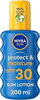NIVEA SUN Protect & Moisture Sun Spray SPF 30 (200 ml), Moisturising Suncream Spray with SPF 30, Advanced Sunscreen Providing Immediate UVA + UVB Protection, Fast-Absorbing No White Cast Formula