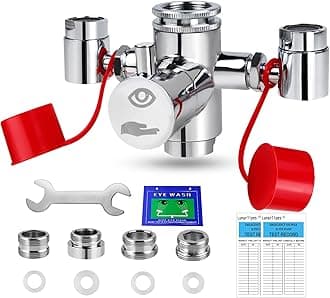 Faucet Mounted Eyewash Station Kit, Emergency Eye Wash Unit, OSHA Approved First Aid Eye Flush Kit, 1x Eyewash Station, 4X Adapters, 2X Inspection Tags, 1x Emergency Eye Wash Station Sign