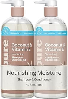 Coconut & Vitamin E Shampoo & Conditioner Set, Plant-Based – Nourishes & Seals In Moisture For Soft, Healthy Hair – For Dry, Lifeless Hair – Coconut Oil & Vitamin E - 24 Fl Oz each, 2 Pack