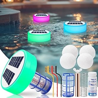Solar Pool Ionizer Automatic Floating Pool Cleaner, Pool Water Purifier Ionizer with 4 Pcs Scum Eliminating Ball, for Above Ground and Inground Pools, up to 35, 000 Gallons (with LED Light)