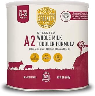 Serenity Kids 12-36 Month A2 Whole Milk Toddler Formula Powder - Organic Grass-Fed Whole Milk - Easier-to-Digest A2 Toddler Formula - DHA & ARA Prebiotics & Nucleotides for Baby Essentials - 21 Oz