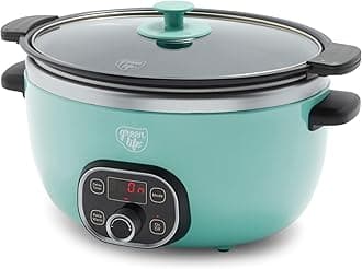 6QT Ceramic Slow Cooker, PFAS-Free, Programmable, Removable Healthy Nonstick Pot for Family Meals, Sear on Stovetop, Keep Warm, Digital Timer, Dishwasher Safe Crock, Turquoise