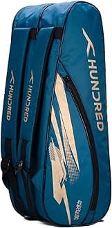 - HUNDRED Cosmogear Badminton Kit-bag (Size: Large) | Double Zipper | Bag with Front Zipper Pocket | Material: Polyester| Padded Back Straps | Easy-Carry Handle