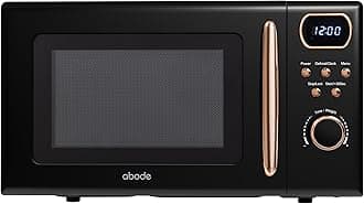Retro Microwave 20 Litre Black with Rose Gold Accent Digital 800W, Mirror Finish, 8 Auto Cook Settings & Defrost, 5 Power Levels AMD2004BRG