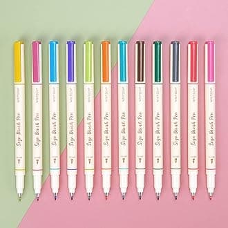 Brush Tip Marker Pens: Artist Markers Flexible Tip Water Based 12ct Assorted Colors for Journaling Adult Coloring Hand Lettering Calligraphy Drawing Vibrant Colored