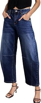Sidefeel Women's Barrel Jeans Wide Leg Vintage Mid Rise Y2k Baggy Boyfriend Ankle Denim Pants